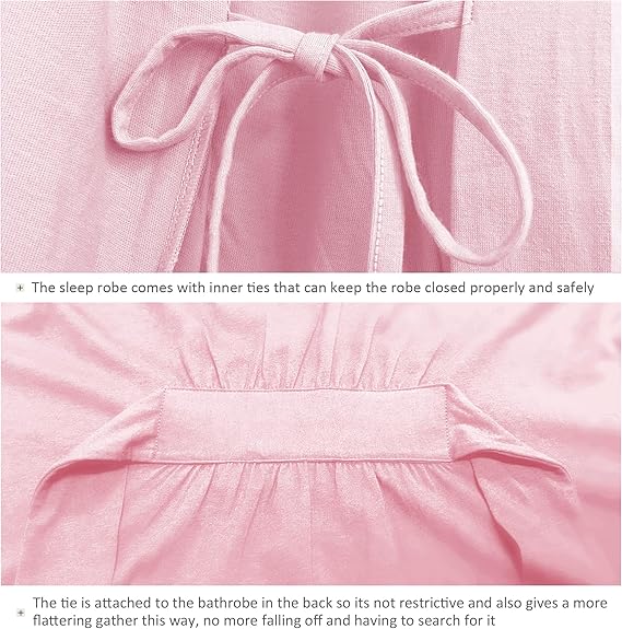 Women's Cotton Bathrobe - Short Sleeve with Pockets & Belt - Breathable Comfort - Lightweight - Pink - XL