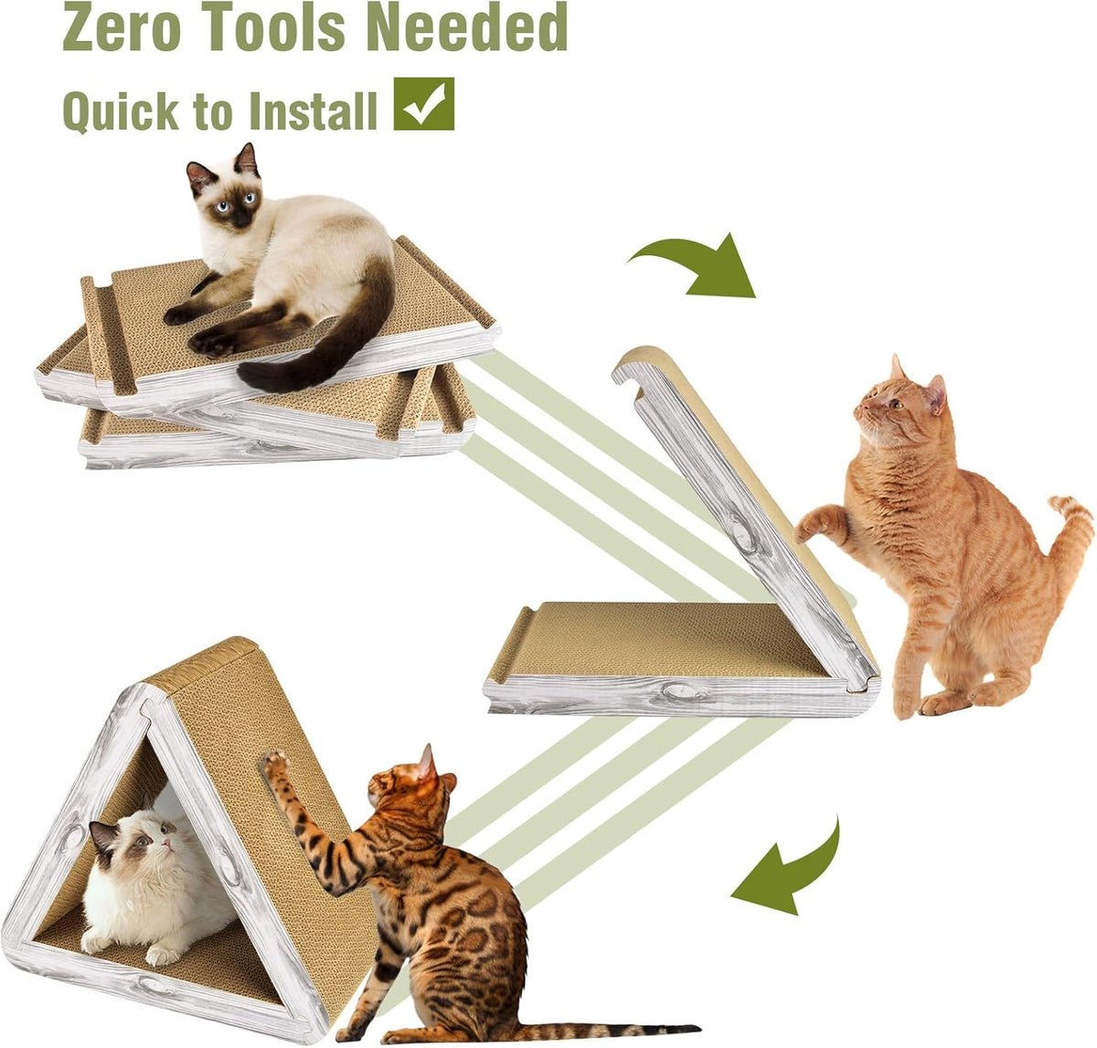 Foldable Triangle Cat Scratcher - 6 Usable Sides Cat Scratcher for Indoor Cats - Vertical Cat Board Pads