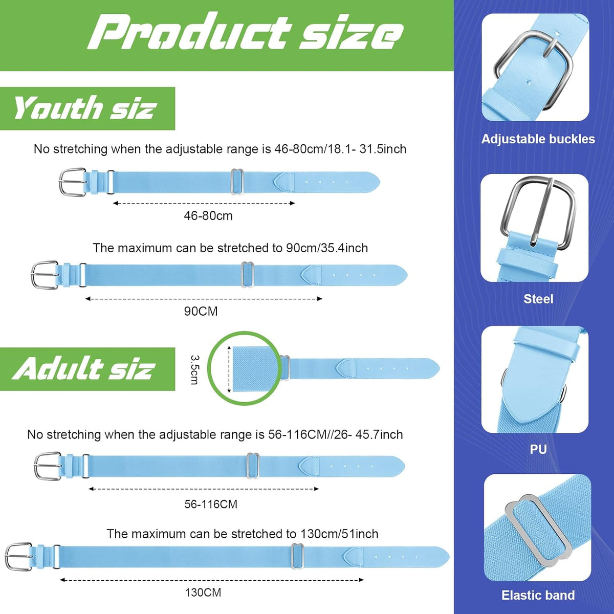 12 Pcs Baseball Belts Softball Belts Bulk for Adult and Youth Adjustable