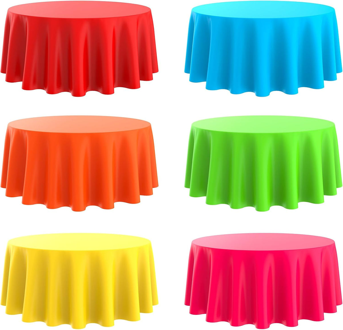 6 Pcs Round Tablecloth 84 Inch Plastic Disposable Table Cover Stain and Wrinkle Resistant Tablecloths for Graduation Baby Shower Wedding Party Decoration (Multi Colors)