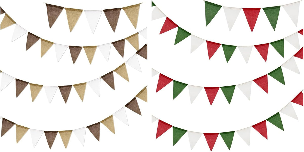 Pre-Strung Burlap Pennant Banners, 39Ft Colorful Fabric Triangle Flag Bunting, 36-Piece Pennant Banner Flag Garland for Birthday, Holiday, and Theme Party Decorations