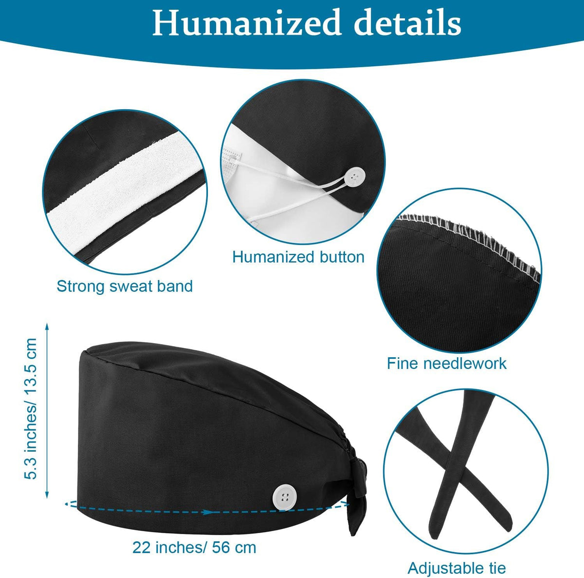 4 Pieces Bouffant Scrub Caps Adjustable Button Sweatband Hats Tie Back Hats for Women Men