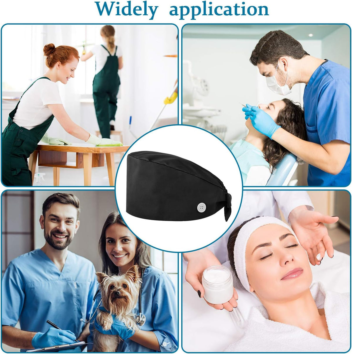 4 Pieces Bouffant Scrub Caps Adjustable Button Sweatband Hats Tie Back Hats for Women Men