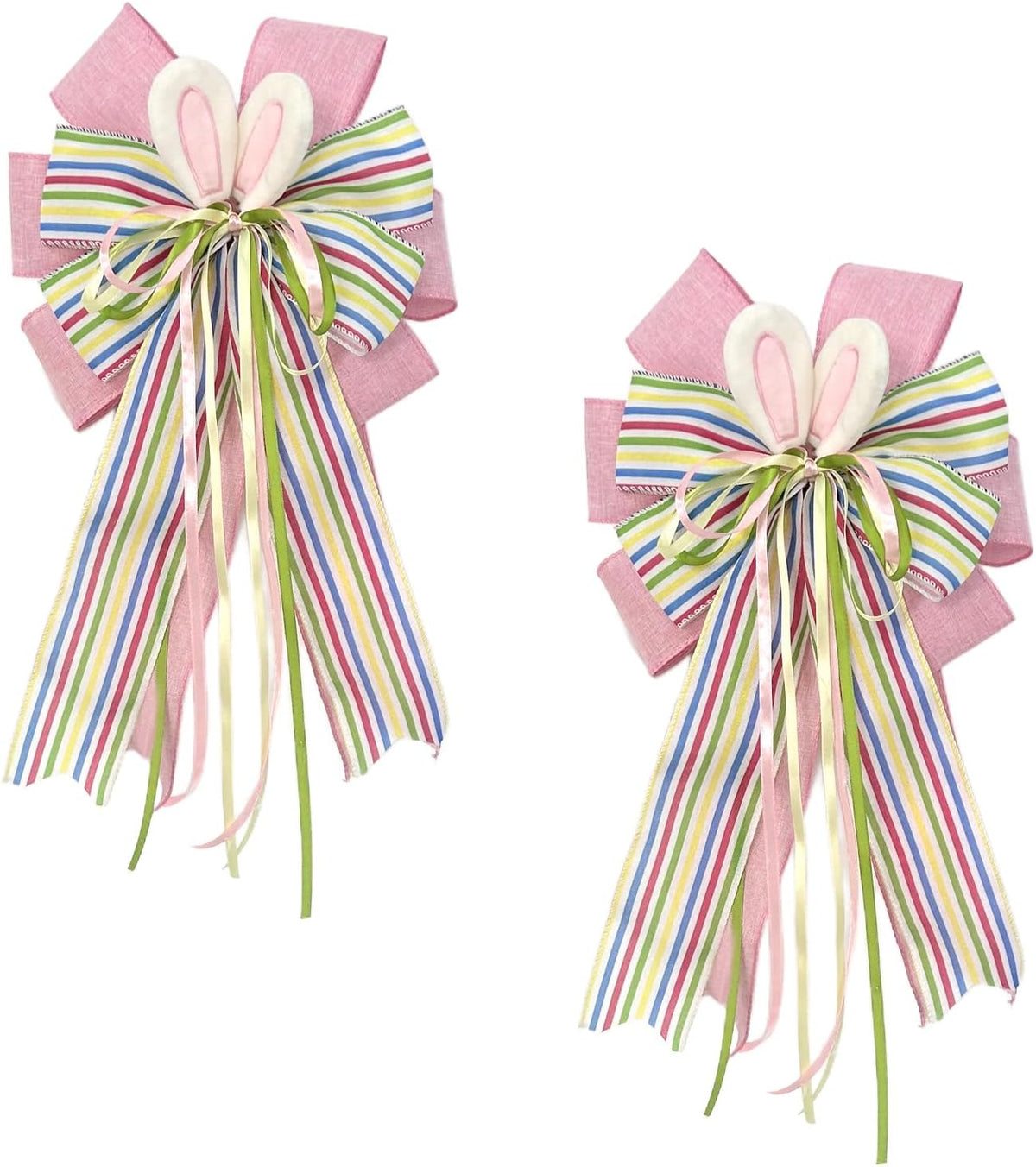 18 Inch Large Easter Bunny Ears Bow for Wreath, Colorful Stripe Big Easter Bow for Tree Topper, Basket, Cabinet, Festive Spring Decoration Indoor Outdoor