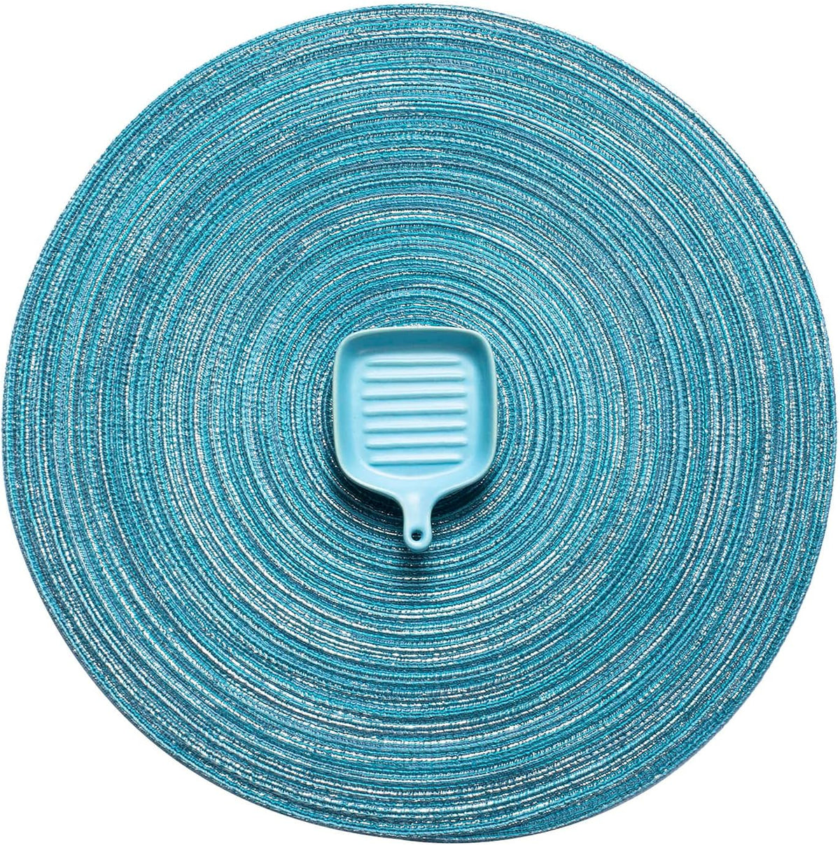 Round Braided Placemats Set of 6 Round Table Mats for Dining Tables Natural Woven Heat Resistant Place mats 15 Inch (Blue Silver)
