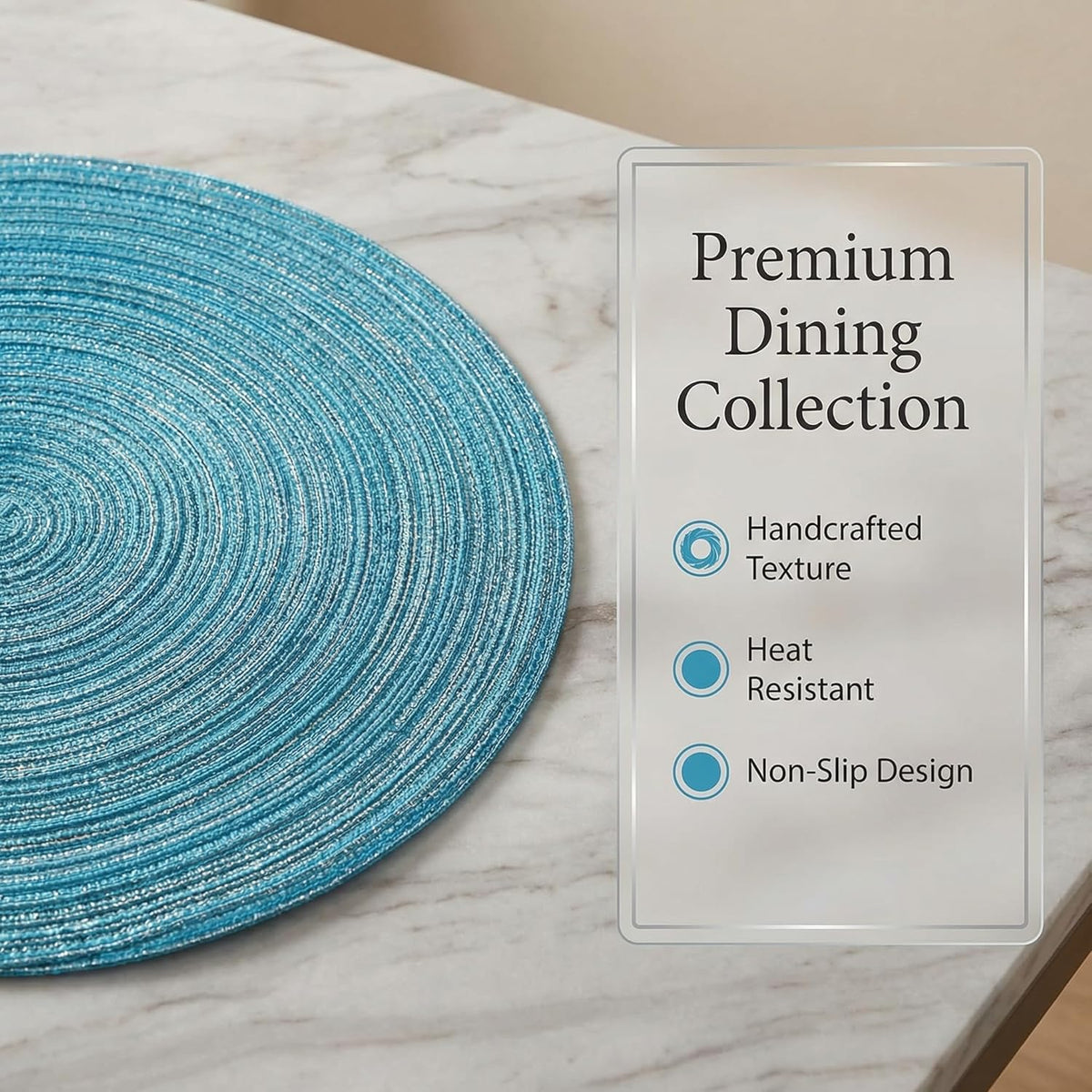 Round Braided Placemats Set of 6 Round Table Mats for Dining Tables Natural Woven Heat Resistant Place mats 15 Inch (Blue Silver)