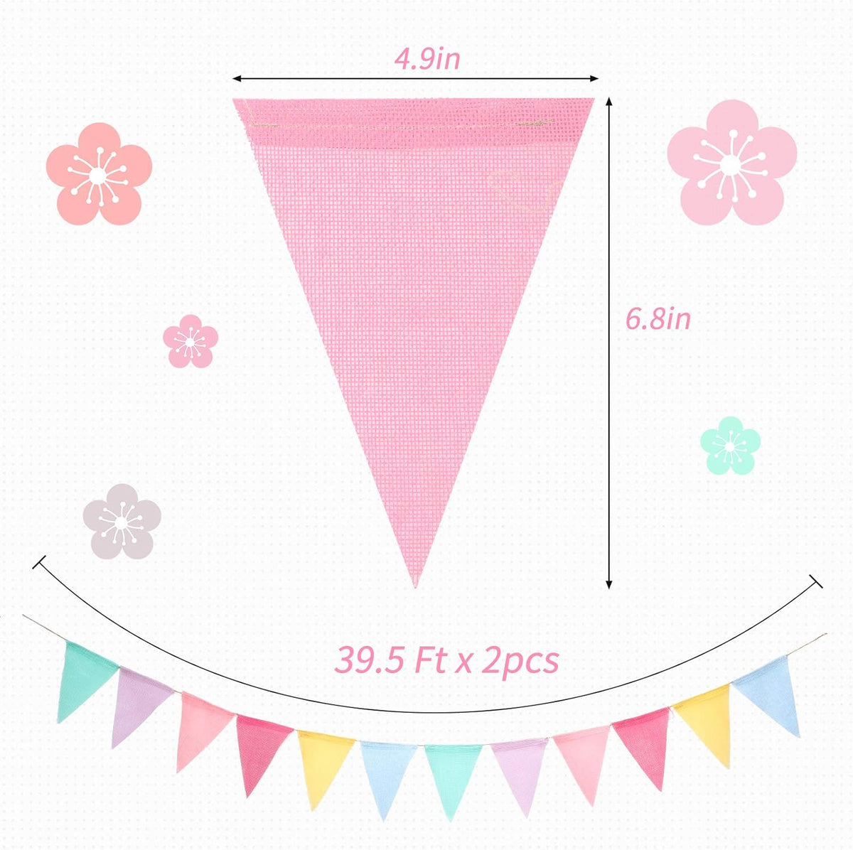 100 Pcs Pastel Pennant Flags Bunting Banner Pastel Fabric Triangle Flag Garland for Birthday Bridal Party Multicolored Decoration Hanging on Wall Ceiling Window (Mixed Color)