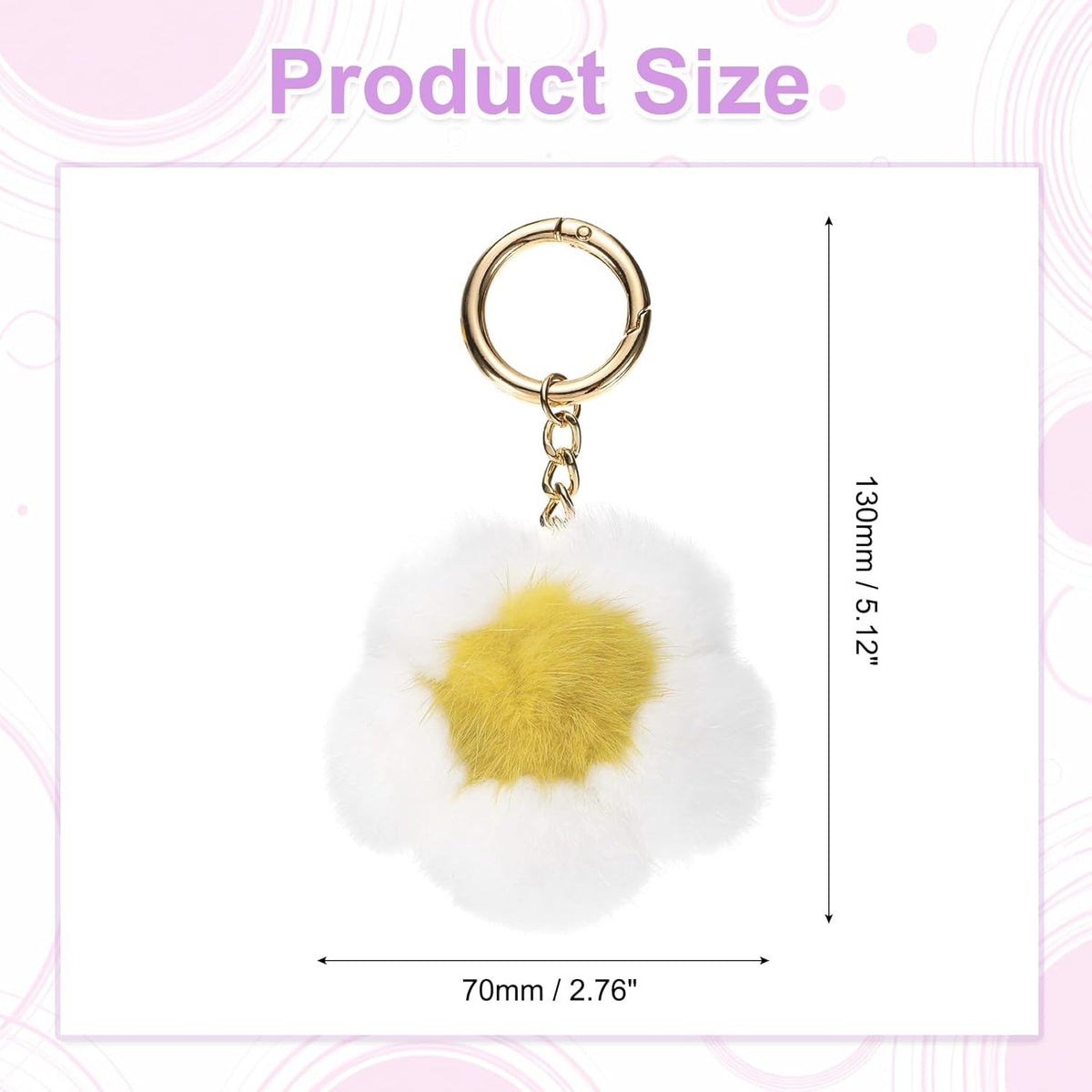 Flower Plush Keychain, Mink Fur Pom Flower Shape Purse Charm, Rex Floral Petal Pendant