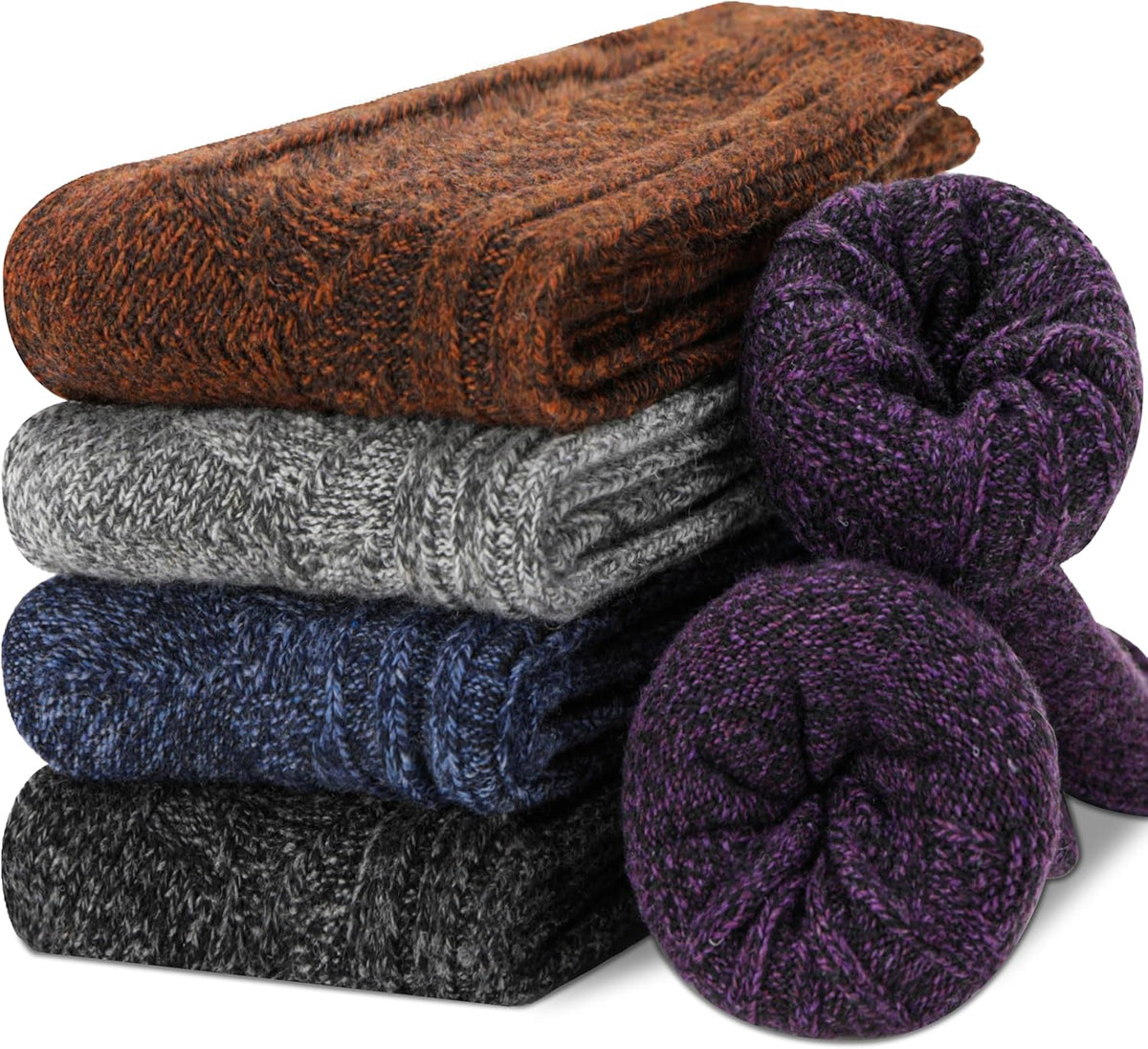 5 Pairs Merino Wool Socks for Women Thermal Warm Thick Winter Hiking Knit Cozy Crew Duty Work Soft Socks for Ladies