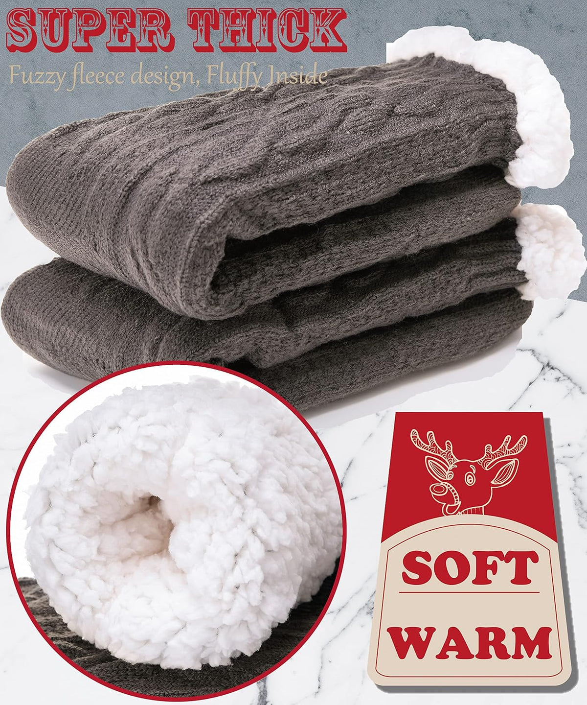 Mens Slipper Fuzzy Socks Winter Cozy Fluffy Cabin Warm Fleece Soft Comfy Thick Non Slip Home Socks