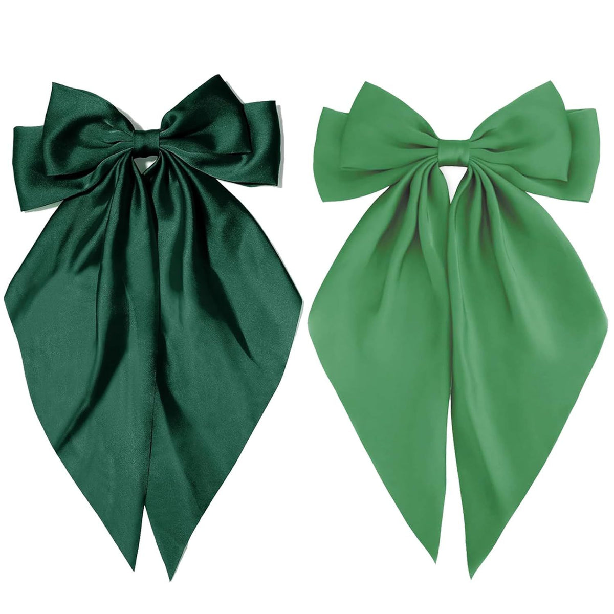 Green Hair Bows for Women Girl, Big Bow Hair Clips, Silky Satin Bows Oversized Long Tail with Clips Barrettes Big Bowknot Hair, St. Patrick's Day Party Accessories