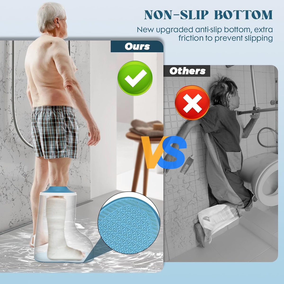 Waterproof Extra Wide Cast Covers for Shower Leg, Extra Large Foot Cast Protector with Non-Slip Bottom, Reable Leg Cast Cover for Pl Size Adults Large Casts Surgery Shower Boots