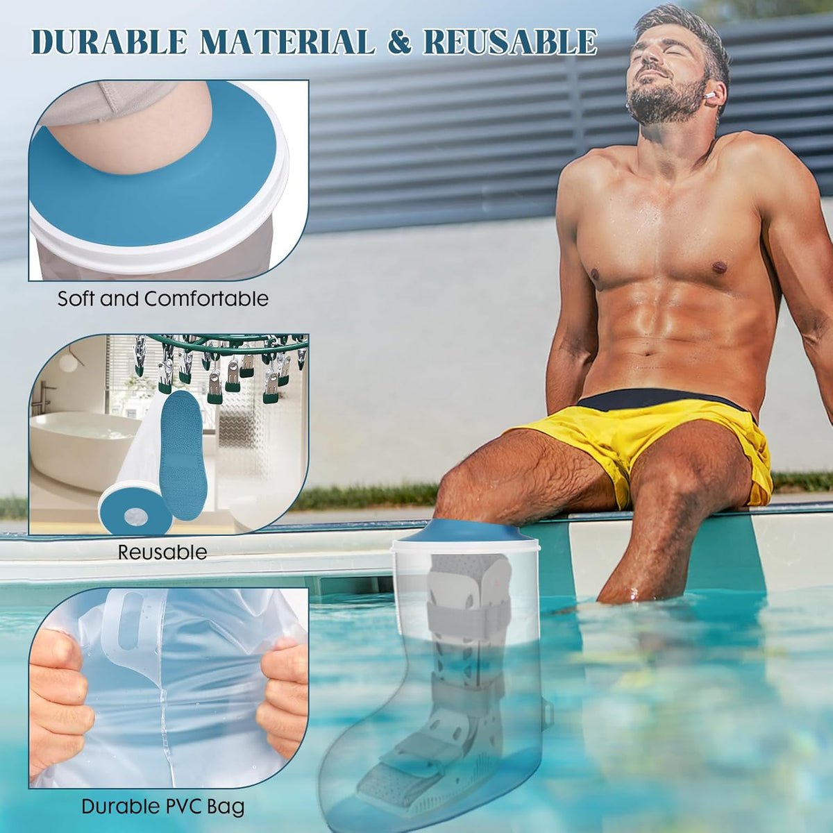 Waterproof Extra Wide Cast Covers for Shower Leg, Extra Large Foot Cast Protector with Non-Slip Bottom, Reable Leg Cast Cover for Pl Size Adults Large Casts Surgery Shower Boots