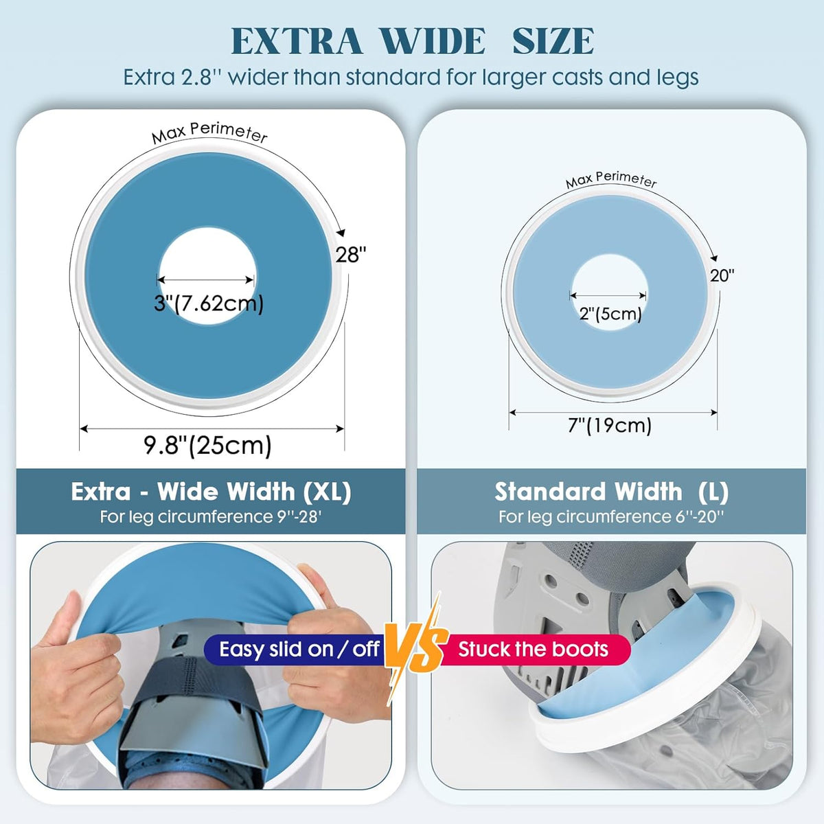 Waterproof Extra Wide Cast Covers for Shower Leg, Extra Large Foot Cast Protector with Non-Slip Bottom, Reable Leg Cast Cover for Pl Size Adults Large Casts Surgery Shower Boots