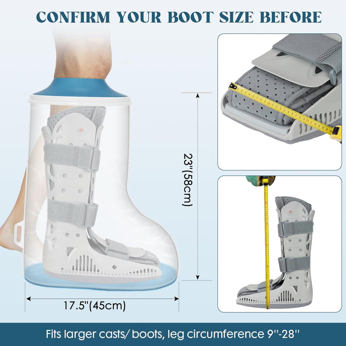 Waterproof Extra Wide Cast Covers for Shower Leg, Extra Large Foot Cast Protector with Non-Slip Bottom, Reable Leg Cast Cover for Pl Size Adults Large Casts Surgery Shower Boots