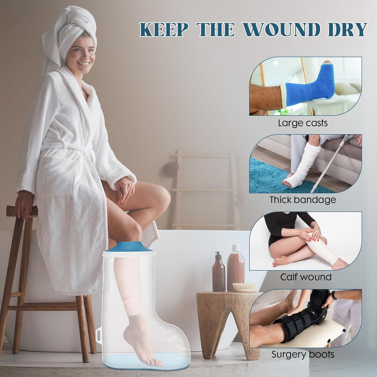 Waterproof Extra Wide Cast Covers for Shower Leg, Extra Large Foot Cast Protector with Non-Slip Bottom, Reable Leg Cast Cover for Pl Size Adults Large Casts Surgery Shower Boots