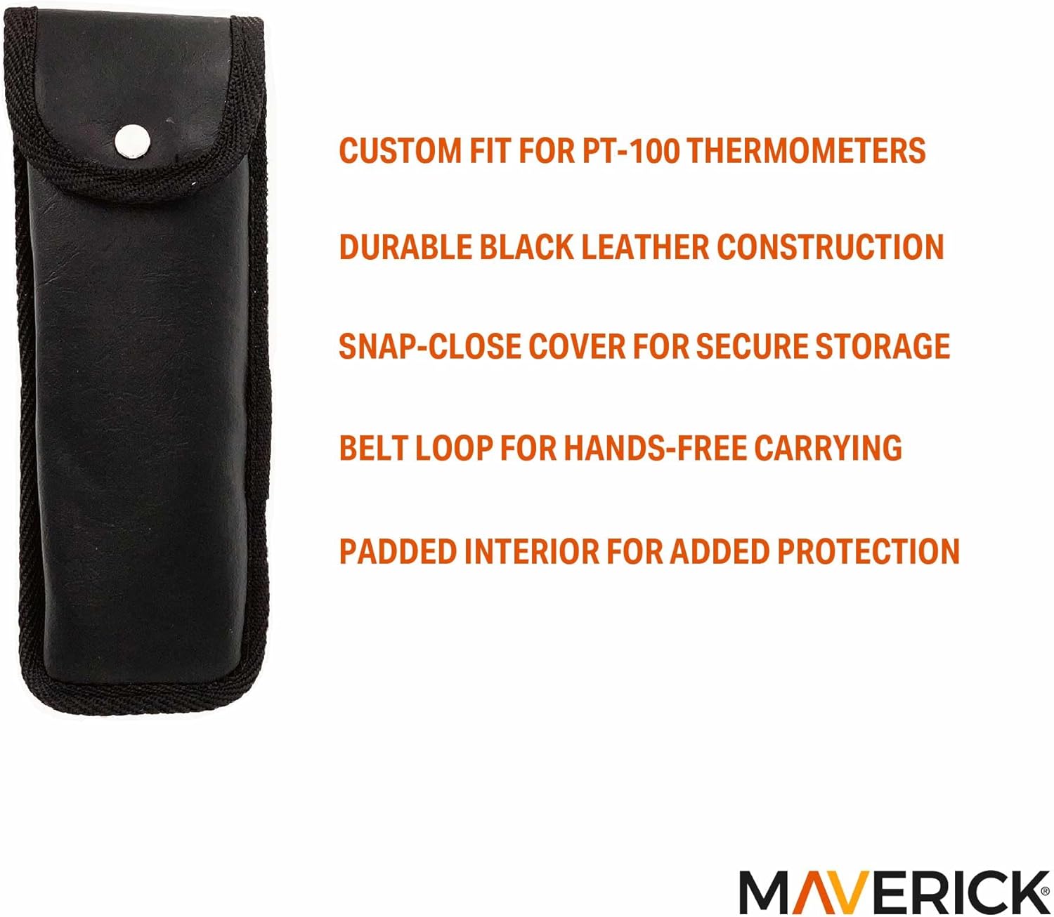 Protective Leather Case for PT-100 Thermocouple Thermometer β Ctom-Fit Holder with Snap-Close Cover, Belt Loop & Padded Interior for Professional e