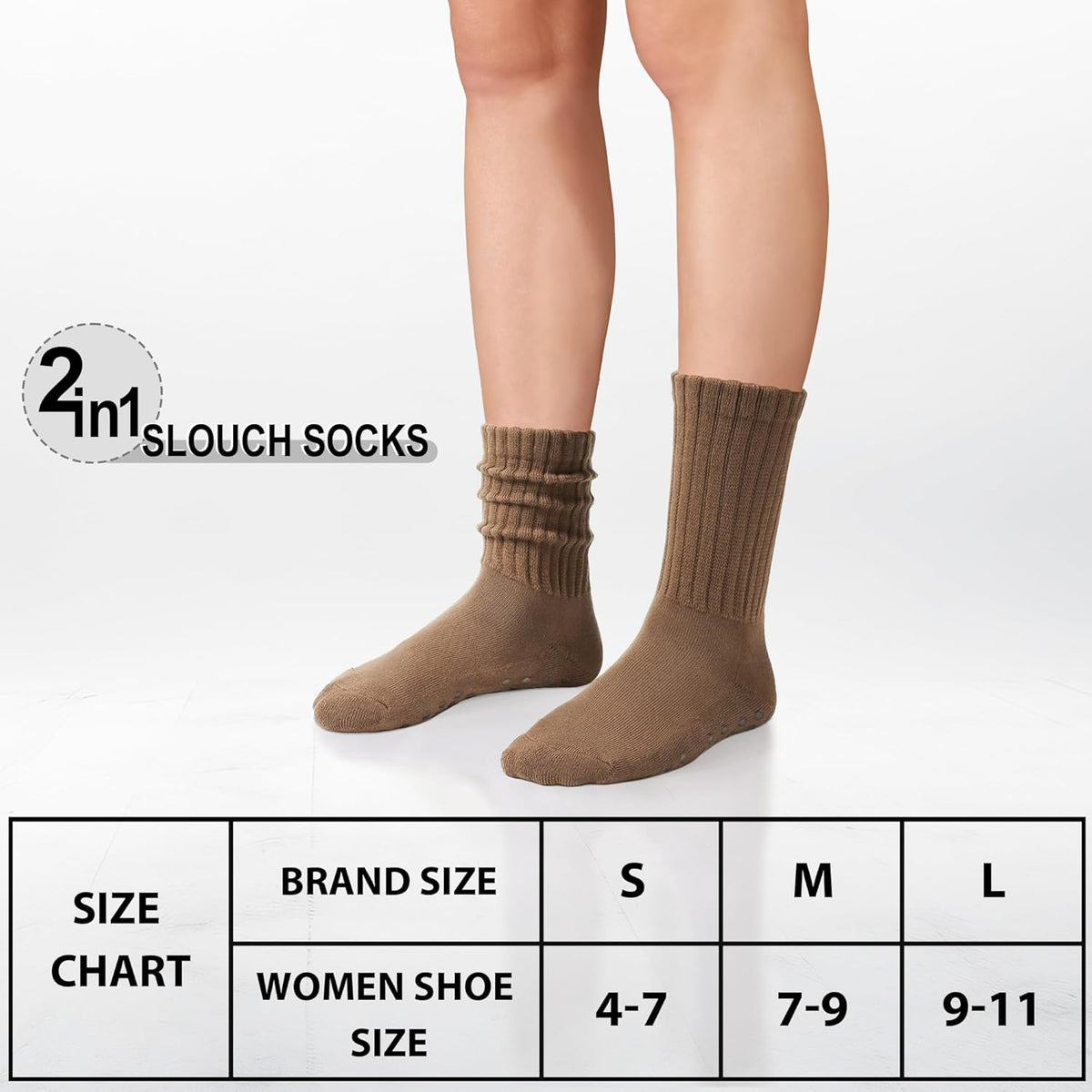 Pilates Socks for Women Mid Calf Slouch Yoga Socks with Non Slip Grippers for Barre Boot Sock 3 Pairs