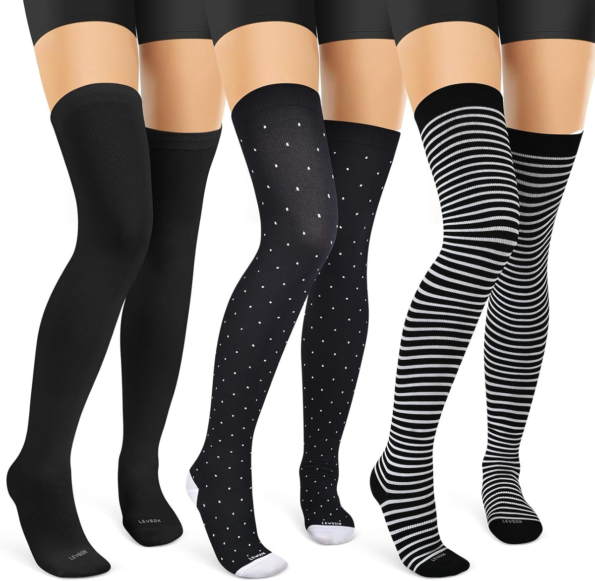 Thigh High Compression Socks for Women 15-20 mmHg Over the Knee Compression Stockings for Men 3 Pair