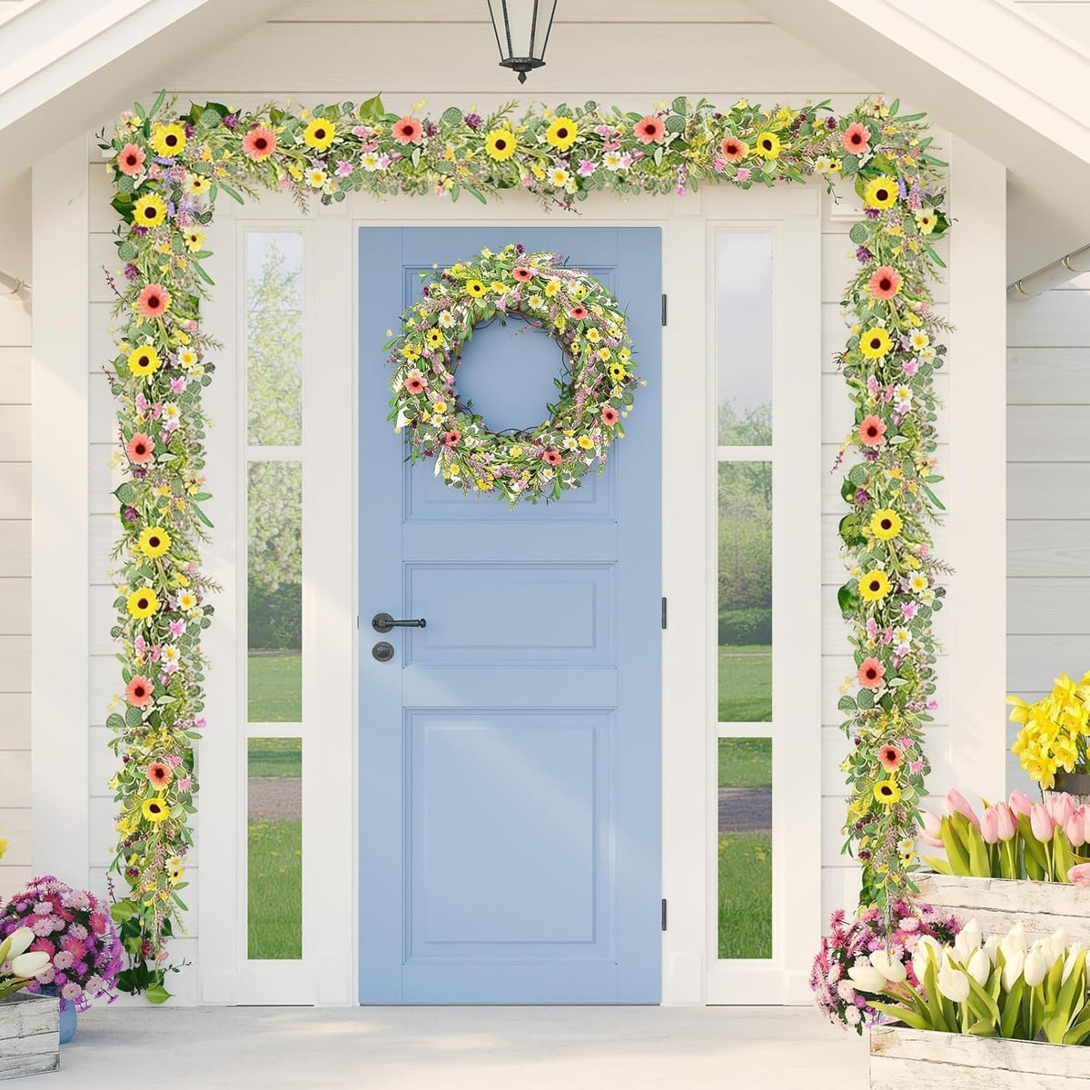 6.5 Ft Spring Summer Flower Vine Garlands Artificial Wildflower Wisteria Lavender Daisy Garland Not Withering Floral Wreath Garland All Year Round Home Decor for Indoor Outdoor Home Wedding Arch
