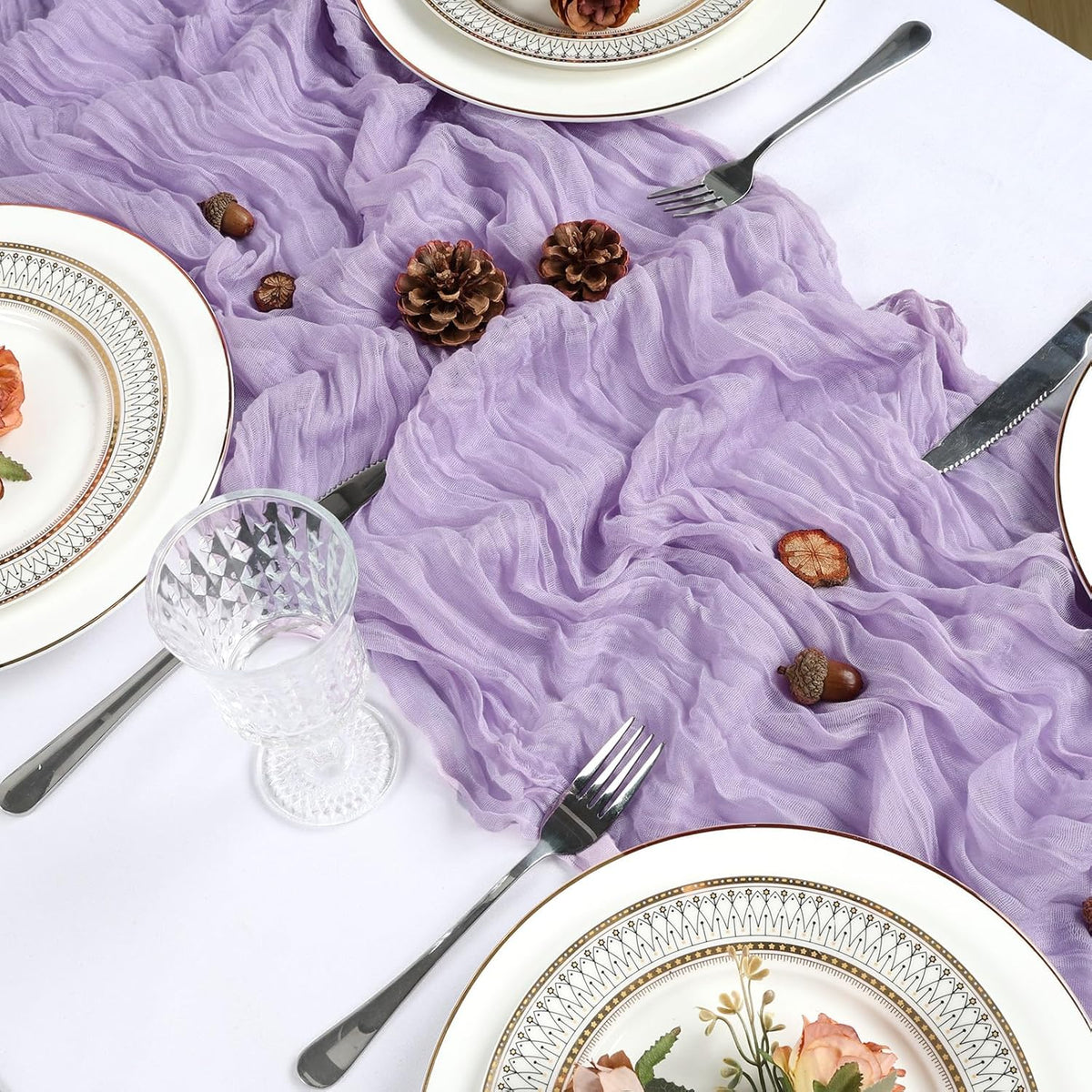 8 Pack Lilac Purple Cheesecloth Table Runner 10Ft Easter Spring Lavender Gauze Cheese Cloth Table Runner 120 Inch Boho Sheer Rustic Fabric for Holiday Decor Bridal Baby Shower Wedding Decoration