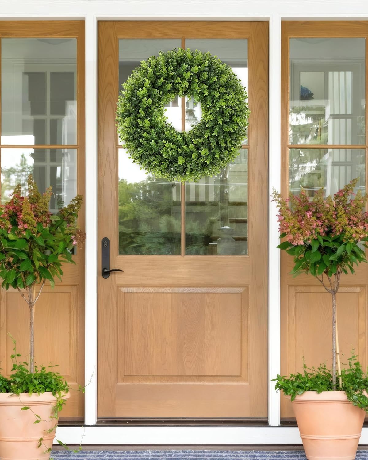 20 Inch Boxwood Front Door Wreaths, Spring and Summer Outdoor Wreath for Front Door, All Seasons Artificial Green Wreath for Farmhouse Wedding Porch Wall St Patricks Day Indoor Decorations