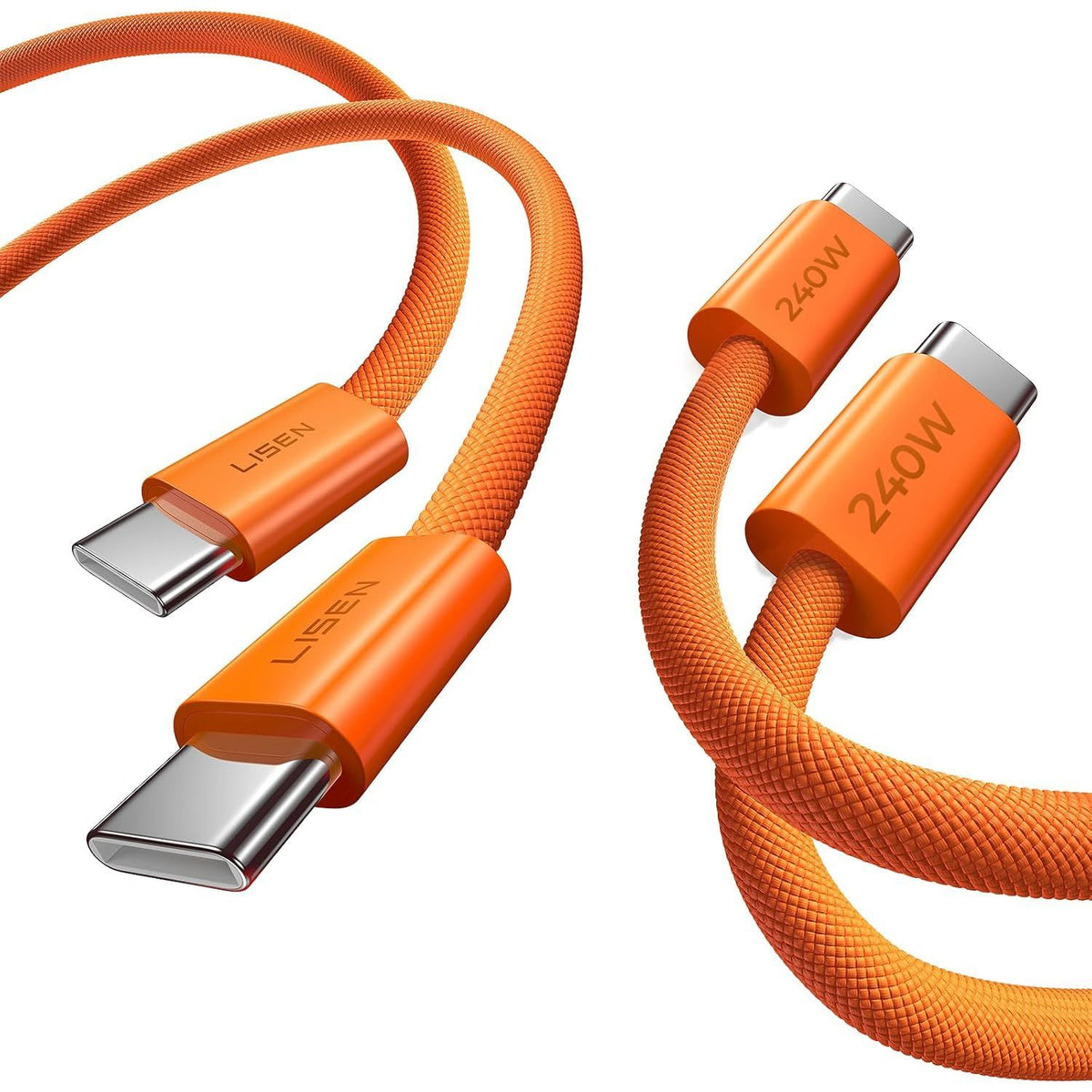 USB C to USB C Cable 240W, Orange/3.3FT+3.3FT