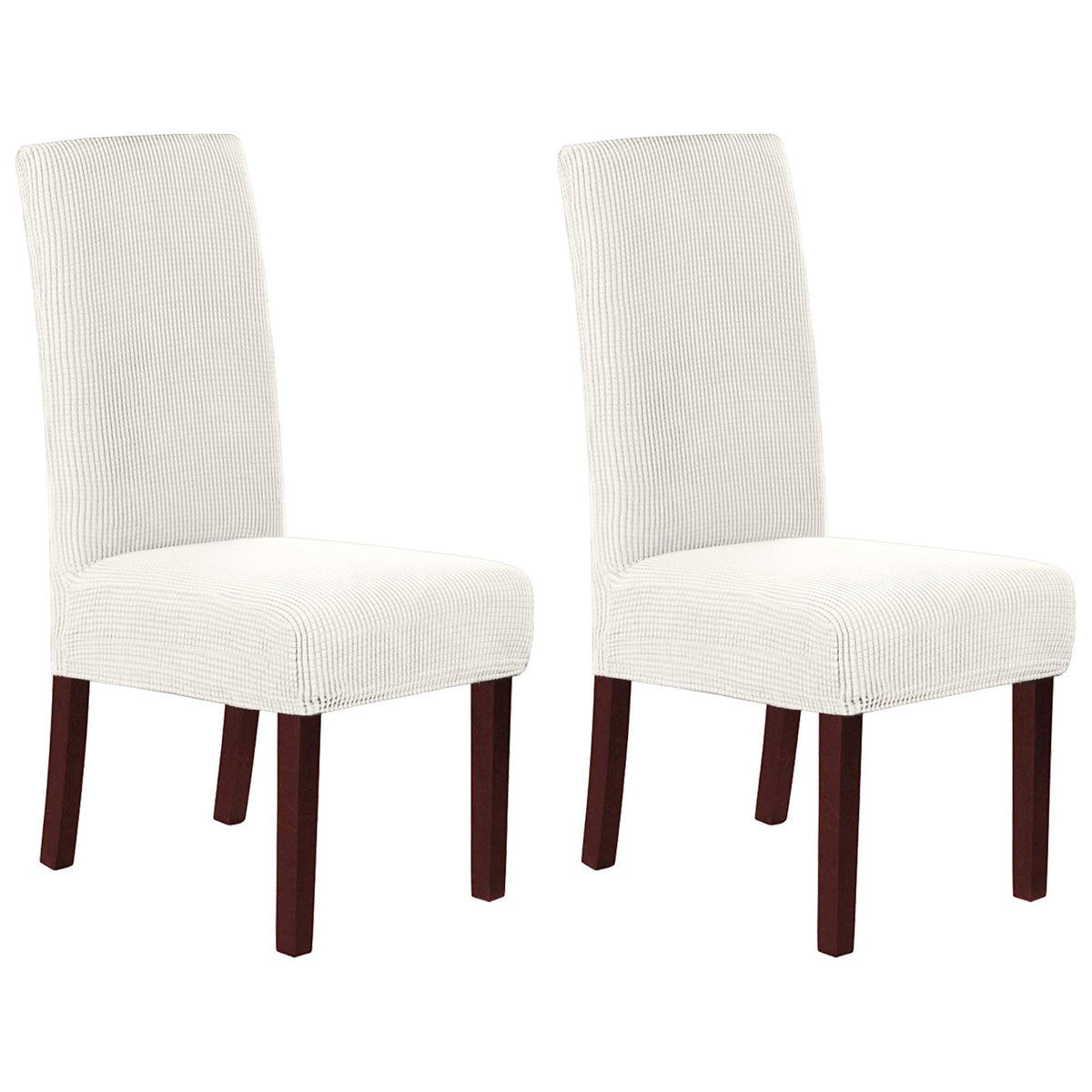 Stretch Full Cover Chair Cover 6-Pack - Waterproof Anti-Slip Elastic Seat Protector for Dining Room Hotel - Thick Warm Waffle Texture - Ivory (6-Pack)