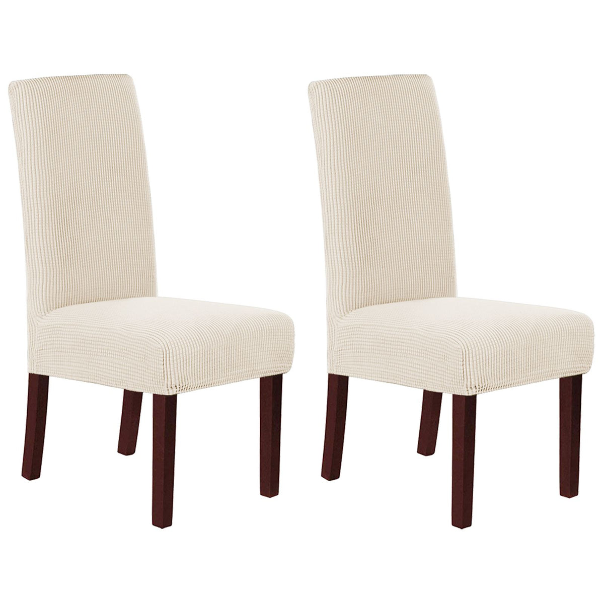 Stretch Full Cover Chair Cover 6-Pack - Waterproof Anti-Slip Elastic Seat Protector for Dining Room Hotel - Thick Warm Waffle Texture - Natural (6-Pack)