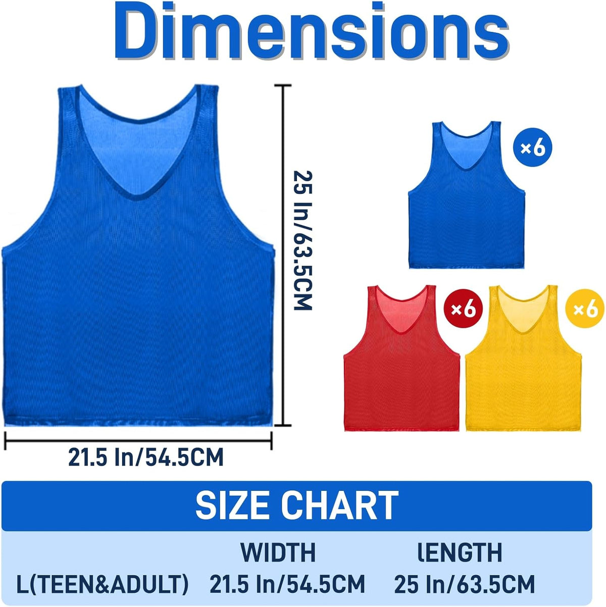 18 Pack Pinnies for Adults, Quick Dry Basketball Practice Jersey, Breathable Mesh Scrimmage Vest Youth Soccer Football Volleyball, 3 Colors