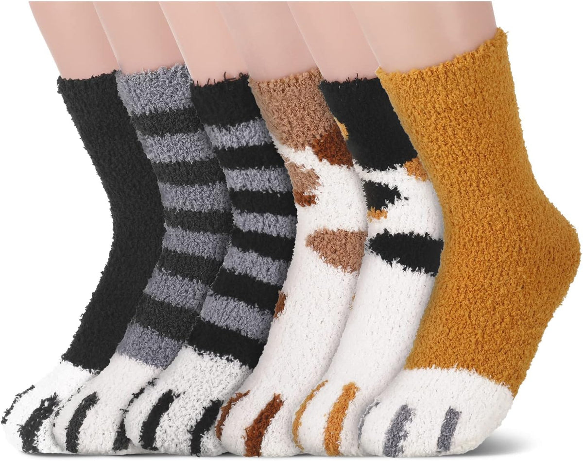 6 Pairs Fuzzy Socks for Women, Cat Claw Socks, Slipper Socks, Fuzzy Cosy Warm Cat Socks Fluffy Socks Cat Paw Socks Winter Novelty Animal Christmas Socks Gifts