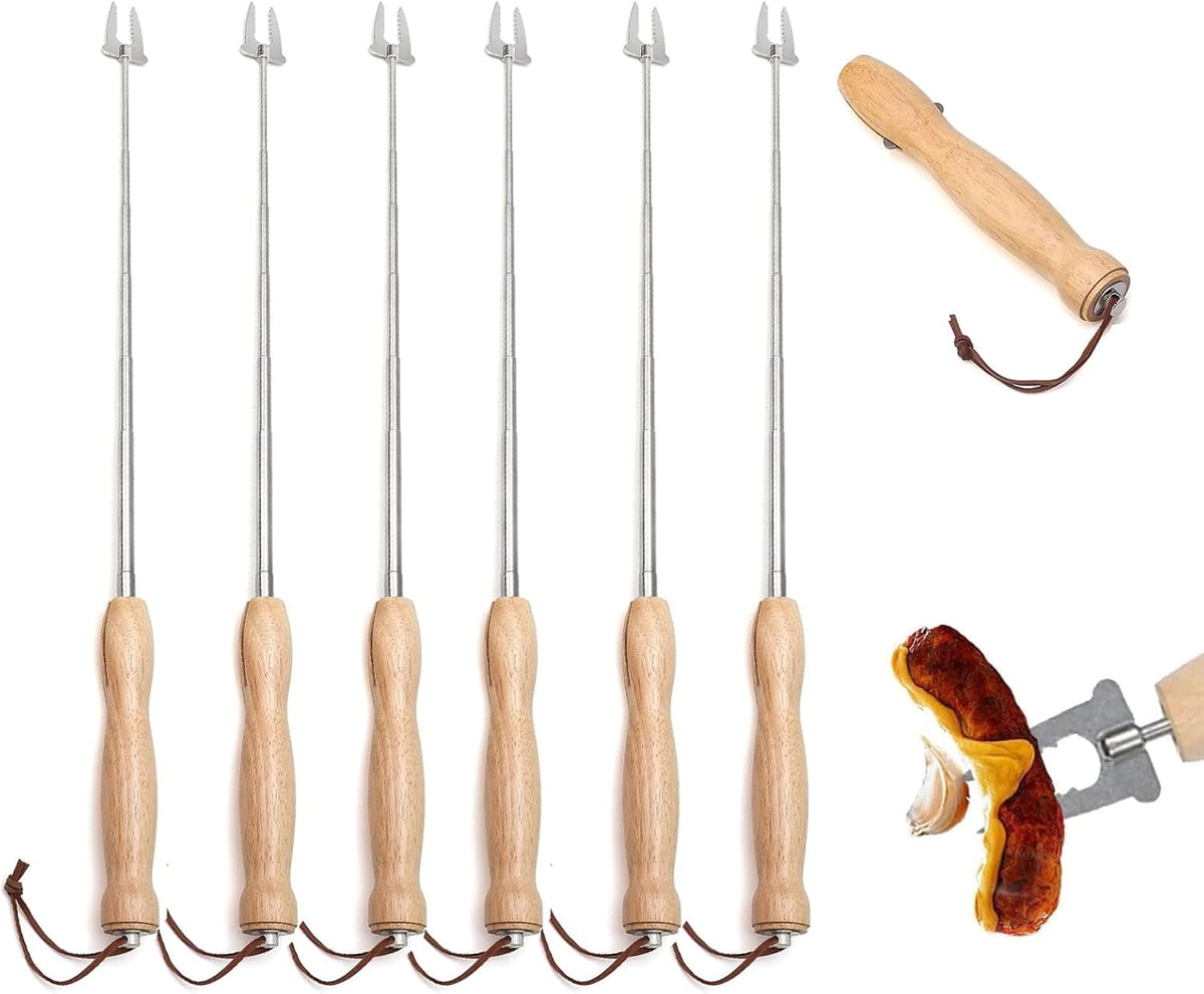 6 Pcs Marshmallow Roasting Sticks, 32 Inch Long Stainless Steel SmoresSticks Extendable Marshmallow Sticks Barbecue Forks for Fire Pit Campfire BBQ