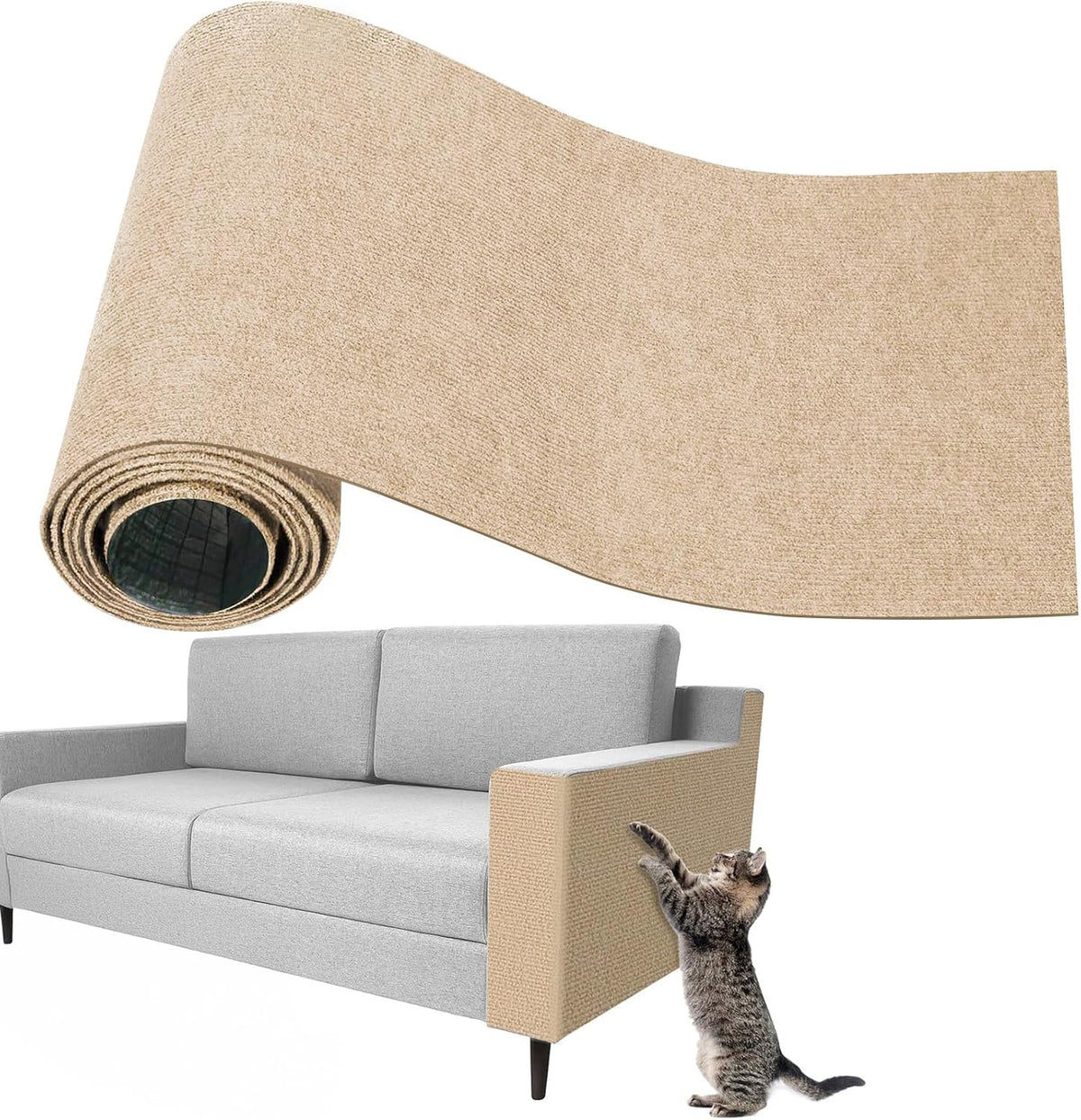 Cat Scratching Carpet,15.8"x78.7"Cat Climbing Pad,Self-Adhesive Cat Scratch Mat,Sticky Scratch Wall Mat, Furniture Protector for Floor Couch Sofa Door Corner(Khaki)