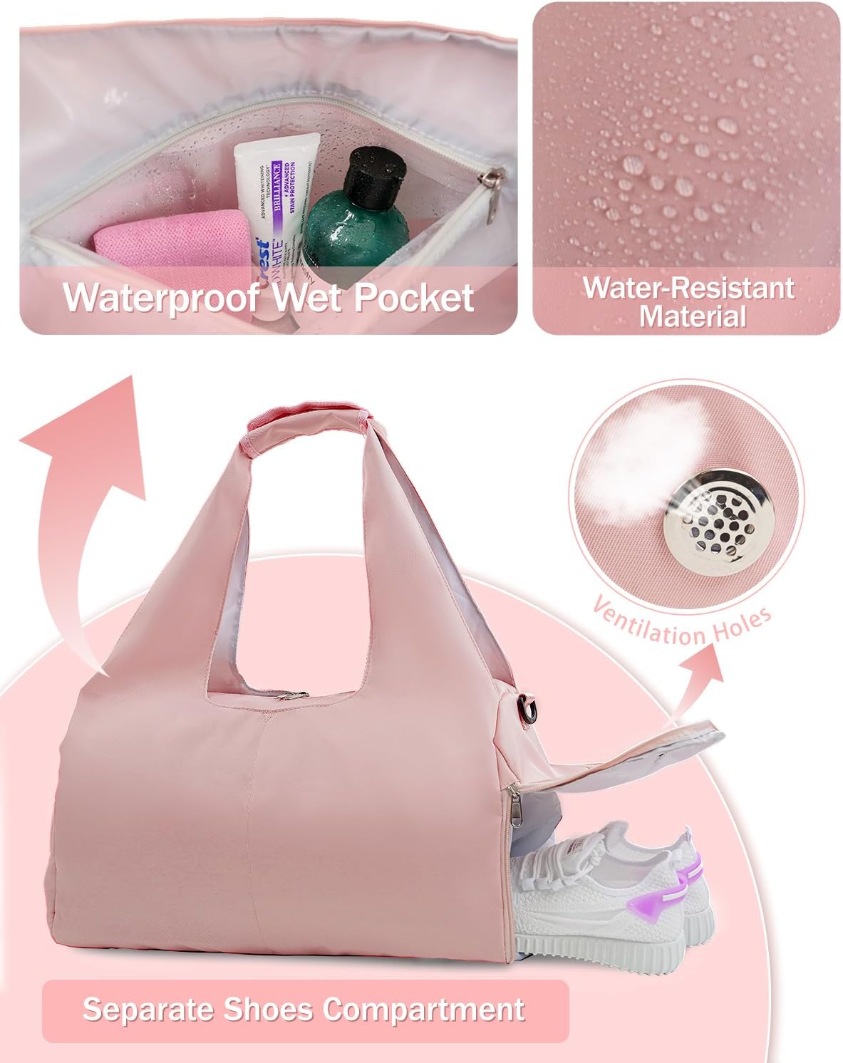 Gym Bag for Women with Shoe Compartment Yoga Mat Bag with Wet Pocket and Water Bottle Holder Weekender Bag with Strap