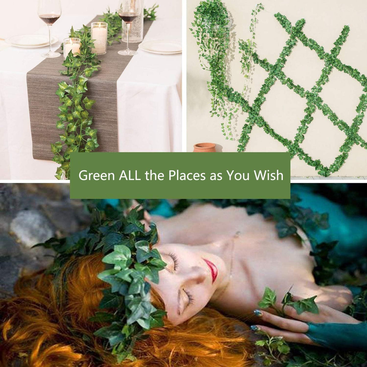 48 Pack Fake Vines for Room Decor Artificial Ivy Garland with Clip Green Flowers Hanging Plants Faux Greenery Leaves Bedroom Aesthetic Decor for Home Garden Wall Wedding