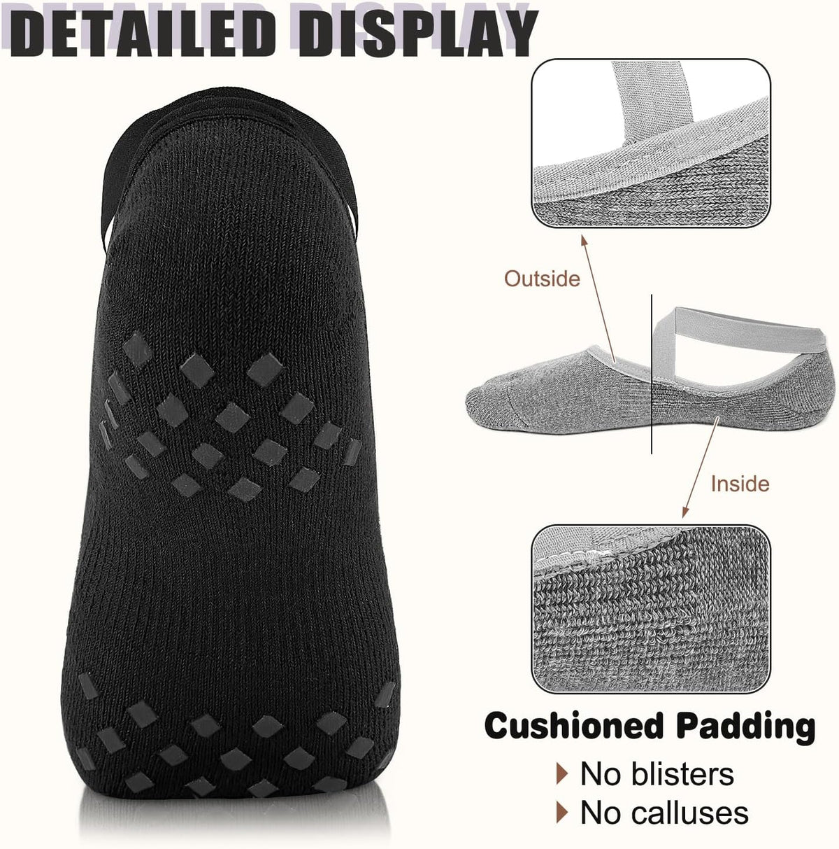 Non Slip Pilates Socks with Grips for Women, Grip Socks for Yoga Ballet Dance Barefoot Workout Anti Skid Crew Socks