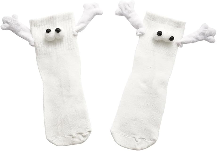 4 Pair Couple Holding Hands Socks,Funny Magnetic Suction 3D Doll Socks,Unisex Mid-Tube Socks,Novelty Socks for Women Men