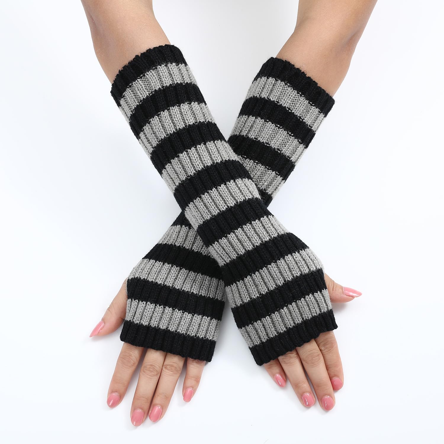 Y2k Striped Arm Warmers Long Fingerless Knitted Gloves Punk Gothic Alt Emo Scene Cool Winter Arm Sleeves Grunge Accessories