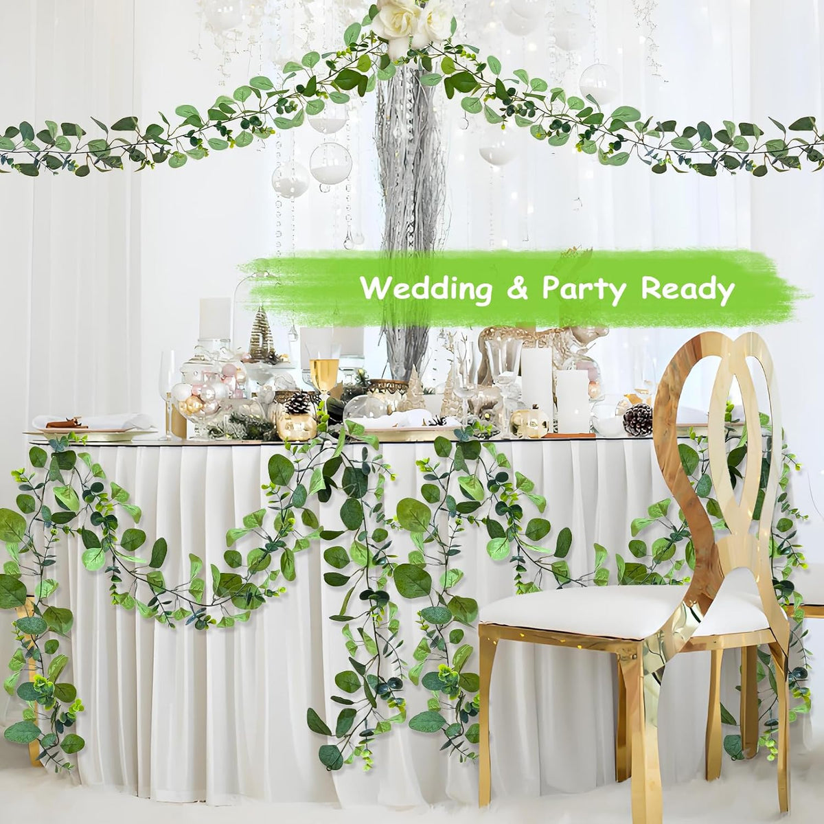 4 Pack Artificial Eucalyptus Garlands for Decoration, Artificial Greenery Garland Fake Vines for Bedroom and Wedding Decor, Artificial Plants with Ivy Vines for Mantle Table Runner Home Decor