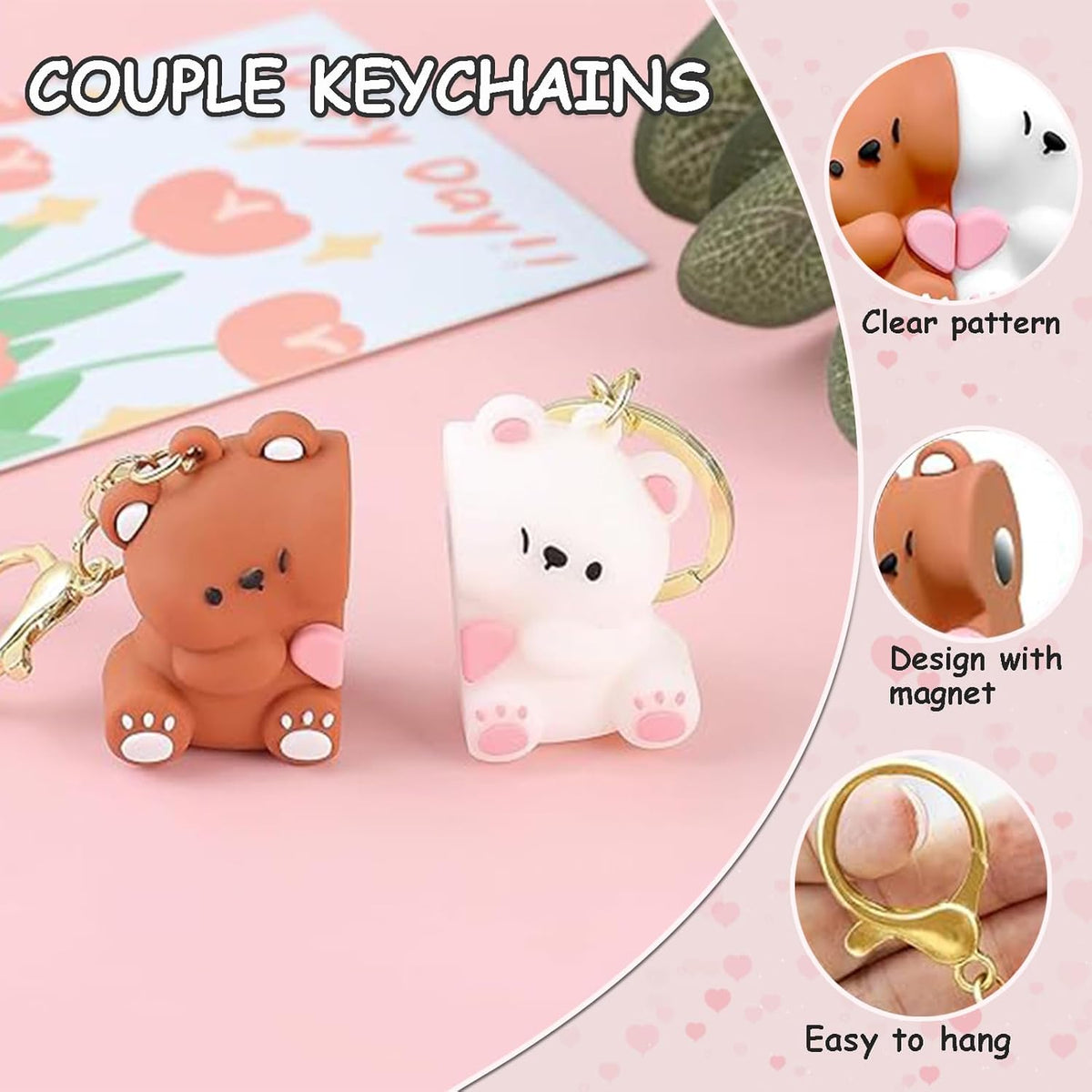 Couple's Bear Magnetic Keychain Charm, Cute Bear Keychain Set for Couples Matching Keychain