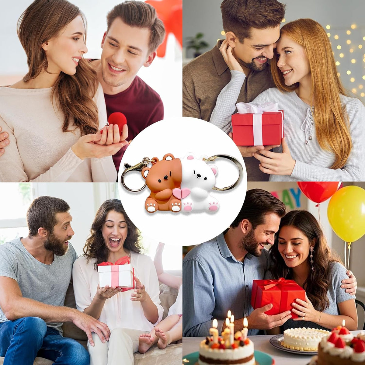 Couple's Bear Magnetic Keychain Charm, Cute Bear Keychain Set for Couples Matching Keychain
