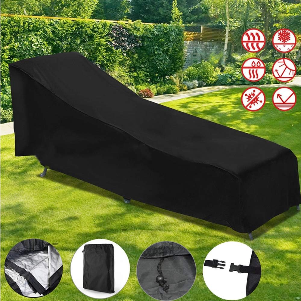 Sun Lounger Cover Waterproof Patio Chaise Lounge Chairs Cover Sunbed Recliner Protective Cover Outdoor Garden Furniture Cover 208 x 76 x 41/79cm