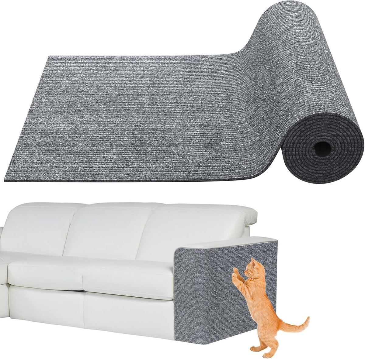 78.7"x15.8" Cat Scratching Mat - Trimmable Self Adhesive DIY Climbing Cat Scratcher Pad Replacement for Cat Tree Shelves and Post Cat Scratch Furniture (Light Grey)