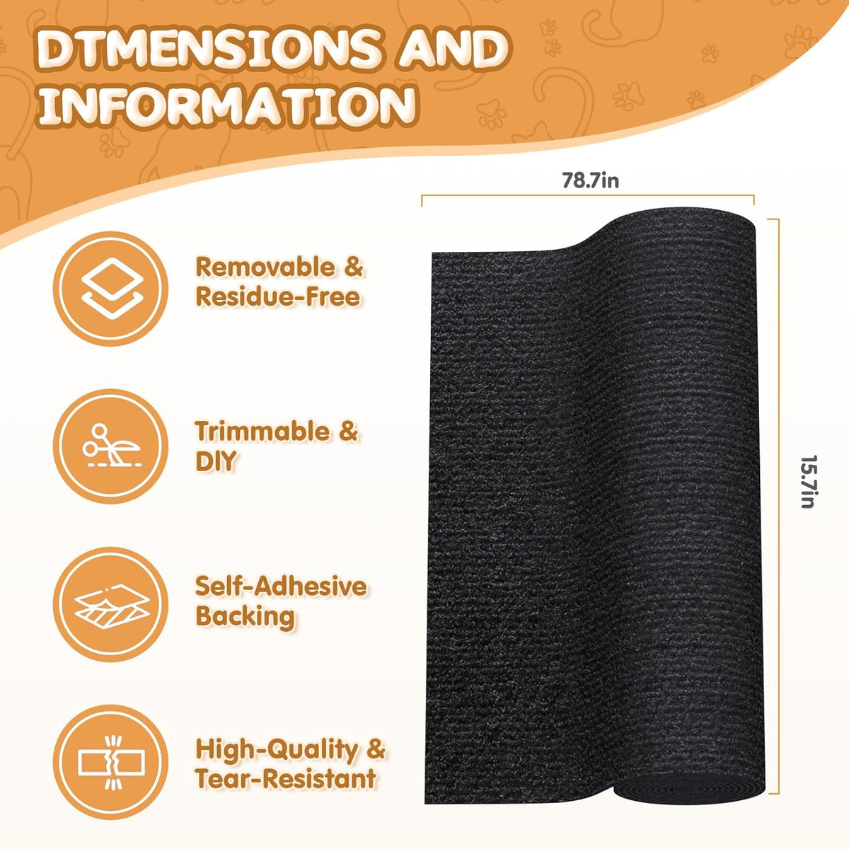 78.7"x15.8" Cat Scratching Mat - Trimmable Self Adhesive DIY Climbing Cat Scratcher Pad Replacement for Cat Tree Shelves and Post Cat Scratch Furniture (Light Grey)