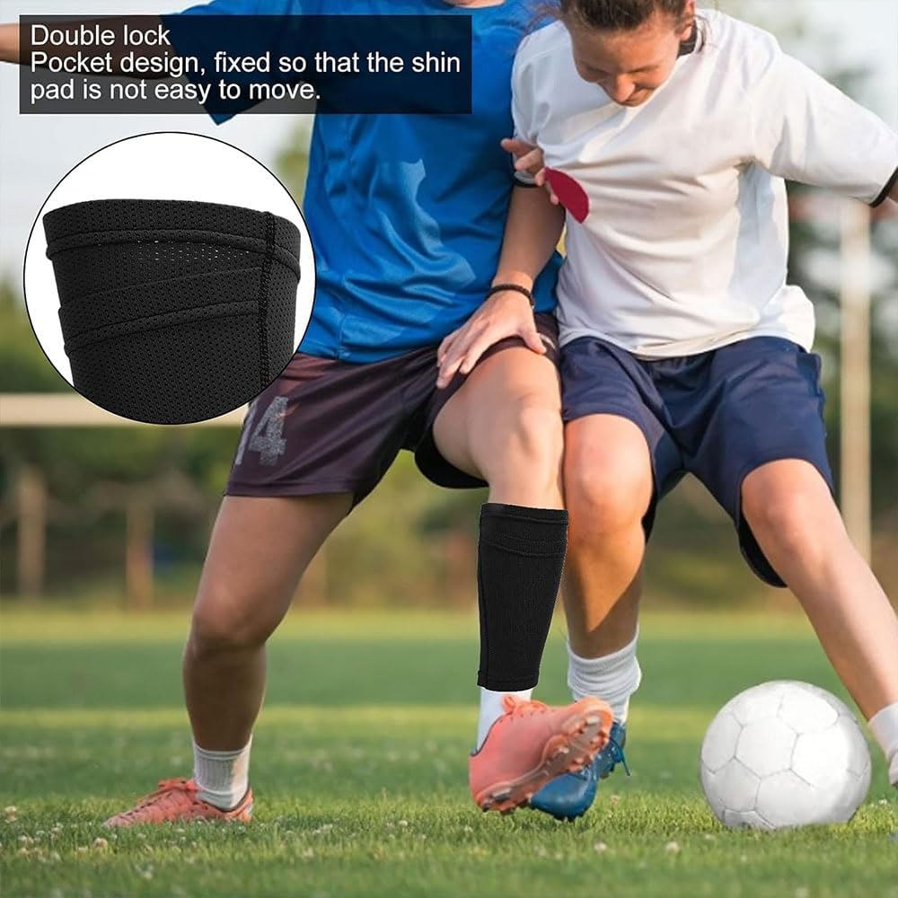 Shin Pads Sock, 2 Pairs Soccer Shin Guard Sock, Breathable Soccer Shin Guard Socks with Pockets, Shin Pads Holder