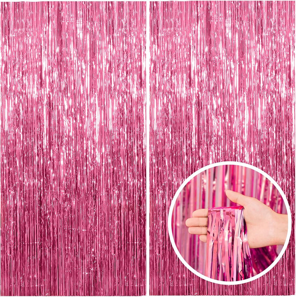 2 Pack Pink Backdrop Party Decorations Tinsel Curtain Foil Fringe Birthday Photo Booth Streamer Theme Bachelorette Graduation Decor 39.4"W x 78.7"L (Pack of 2)