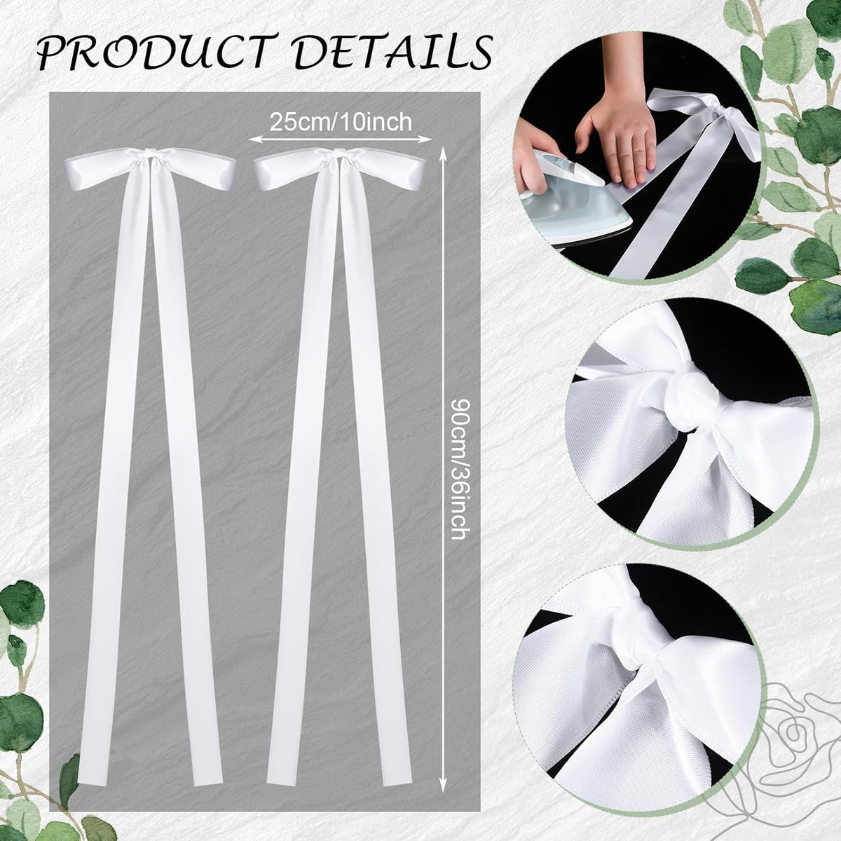 24 Pcs Large Wedding Ribbon Bows with Long Tails 10 x 36 Inch Aisle Decor On Chairs Background for Bridal Shower Reception Ceremony(White) White -
