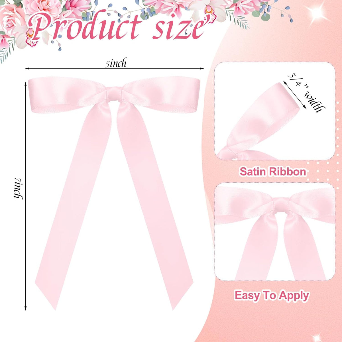 50 Pcs Pink Satin Ribbon Bows 7 Inch Large Self Adhesive Twist Tie for Gift Wrapping Craft Cake Balloons Coquette Wedding Birthday Baby Shower Bachelorette Party Decorations -