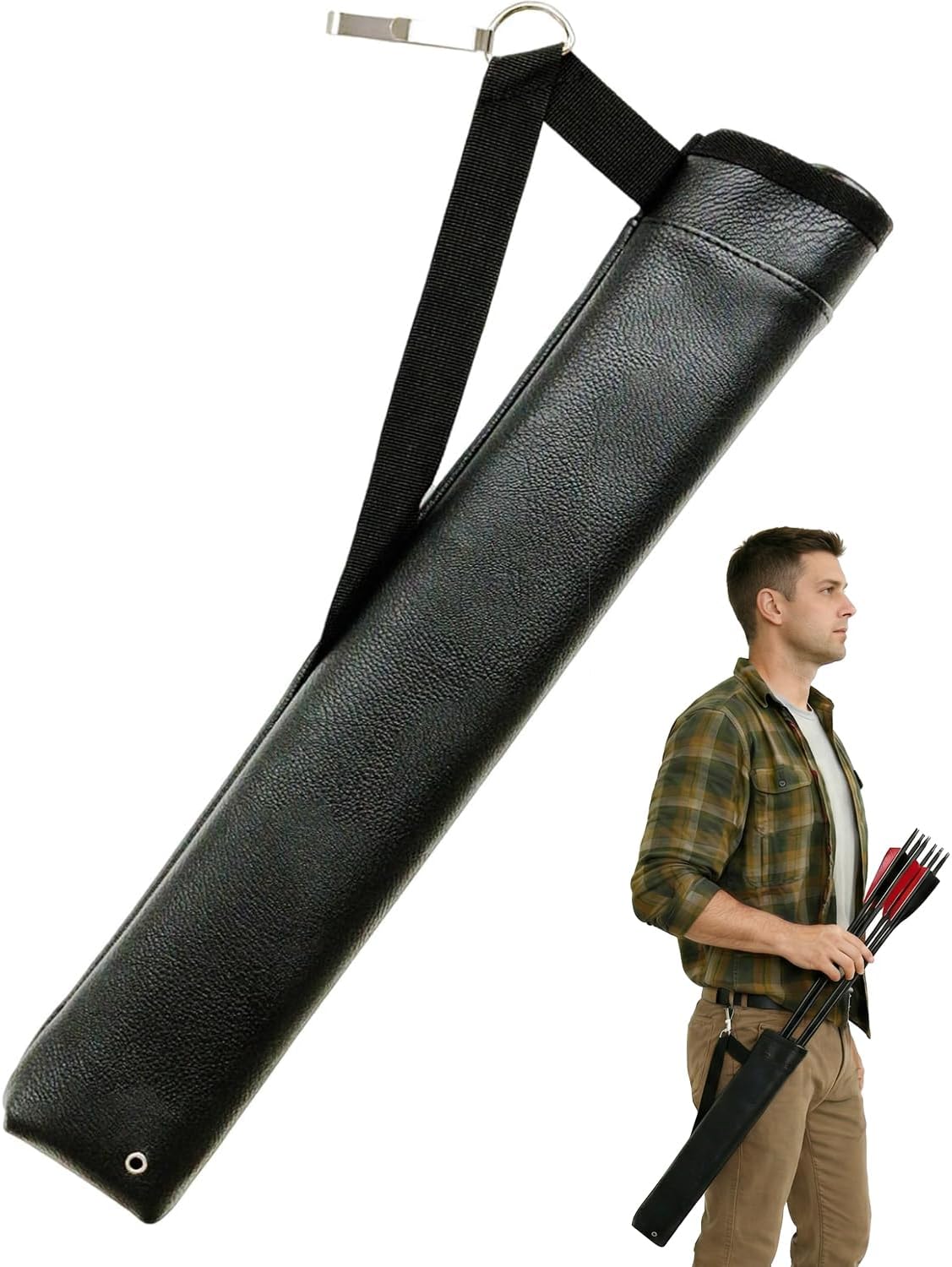 Archery Arrow Quiver Hip Tube with 2-Tubes and Belt Clip Lightweight for Youth Carbon Wooden Crossbow Arrows Holder -