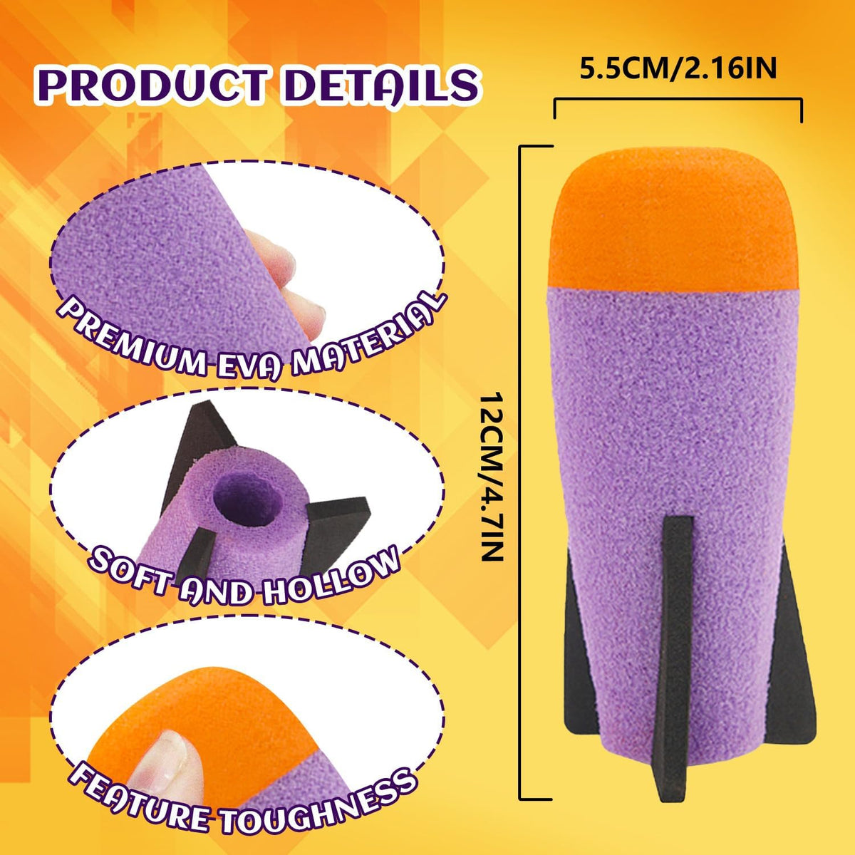 Missile Filled Foam Rocket Launcher Compatible for Nerf N-Strike Elite Series 10pcs,purple